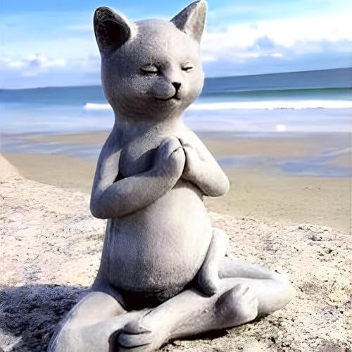 MINGZE Estatua de Buda de Bulldog, Estatuilla de Resina Zen Animal Yoga Escultura de Estatua de Gatos de Meditación de Resina Decoración de Jardín de Césped Interior y Exterior