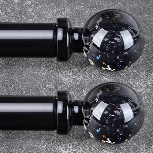 2 Pack Black Curtain Rods for Windows 28 to 48 Inch, 1'' Heavy Duty Adjustable Drapery Rod with Unique Crystal Ball Finials, Modern Decorative Curtain Rod,Size; 30-60''
