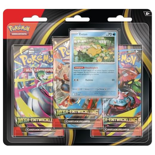 Pokémon-Sammelkartenspiel: 3er-Pack Mega-Entwicklung: Enton (1 holografische Promokarte & 3 Boosterpacks)