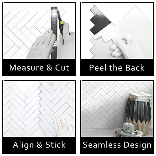 The Tiles Plaza Herringbone Peel And Stick Backsplash For Kitchen, Stone Composite Self Adhesive Tiles, Wall Tile For Kitchen, Bathroom, Fireplace. 12 X 13 Inch 10 Sheets White #TOP4
