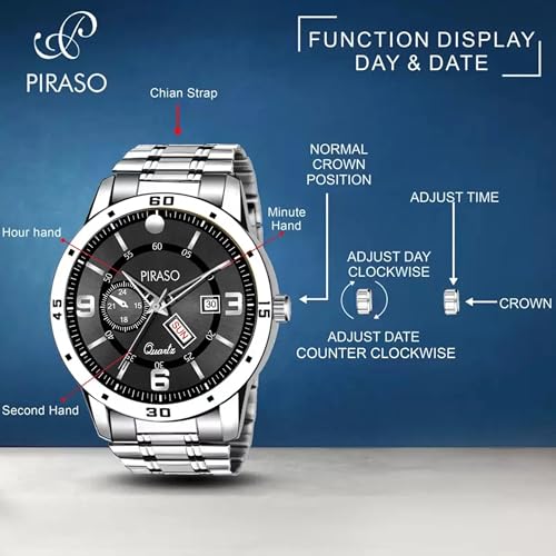 Image of PIRASO Analog Day and Date Working Display MESH Strap Watch for Men & Boys