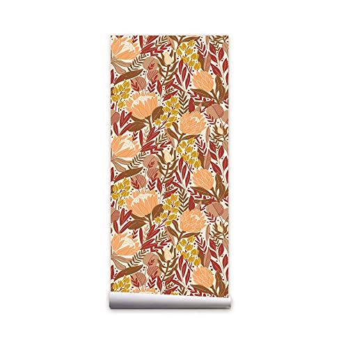 Papier peint autocollant fleurs orange pour décorer un salon bohème