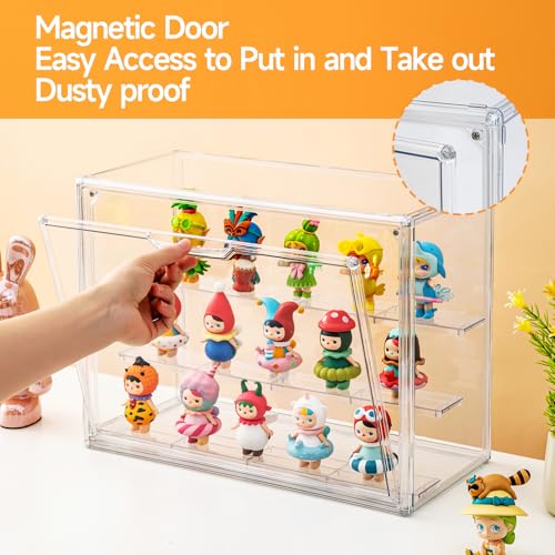Image of Acrylic Display Cases for Collectibles, 3 Tier Clear Shelf Boxes for Figures, Miniature Dustproof and Stackable Action Figure Display Case (1, Large)