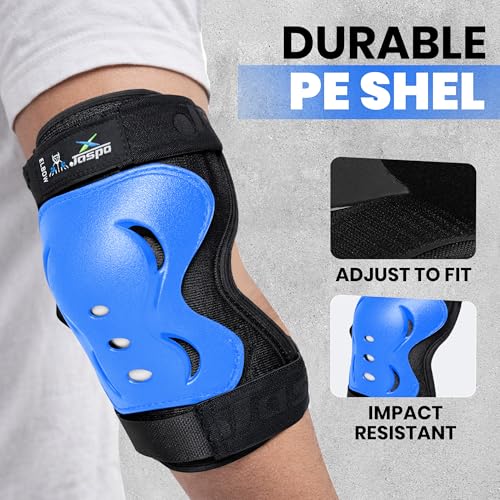 Image of Jaspo Tyro Complete Protective Gear Set for Kids | Helmet with Knee Pads, Elbow Pads & Wrist Guards for Skating, Cycling & Skateboarding (Blue) (6-14 Years)