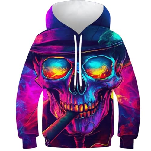 Sweat à capuche crâne néon 3D ado 13-15 ans pull chaud avec poche