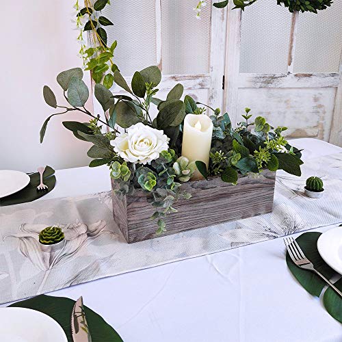 1 Pcs Wood Planter Box Rectangle Whitewashed Wooden Rectangular Planter With Inner Plastic Box - 11.5" L X 3.75" W X 3.75" H Floral Natural Centerpieces Rustic Wedding Decoration #TOP4