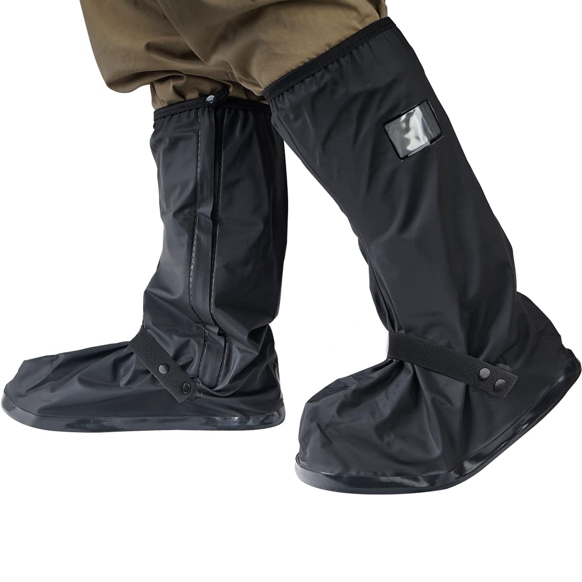 Wild Gear：LYN Waterproof Non-Slip Rain Boot Shoe Covers/Overshoes with Reflector&Zipper - Black, Reusable Foldable Insulation for Hunting Cycling Snow