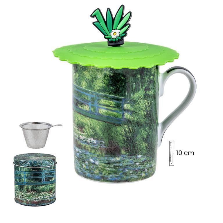 DRW Lot de 6 tasses à infusion avec filtre en acier inoxydable et pont de Monet Tasse : 8 x 8 x 10 cm