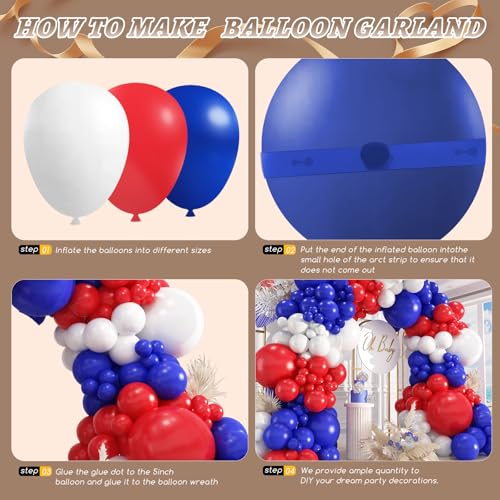 Image of 412Pcs Red White and Blue Balloons Garland Arch Kit, 5 10 12 18 inch Red White Blue Balloons for 4th of July Patriotic Decorations Graduation Baseball Birthday Party Decorations