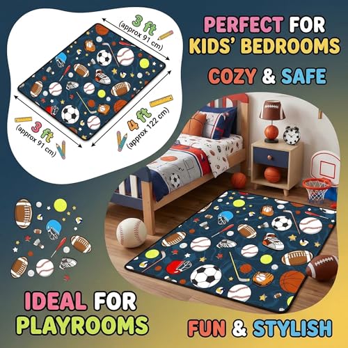 Tapete deportivo para niños 3x4 ft, diseño multideportivo miniatura 2