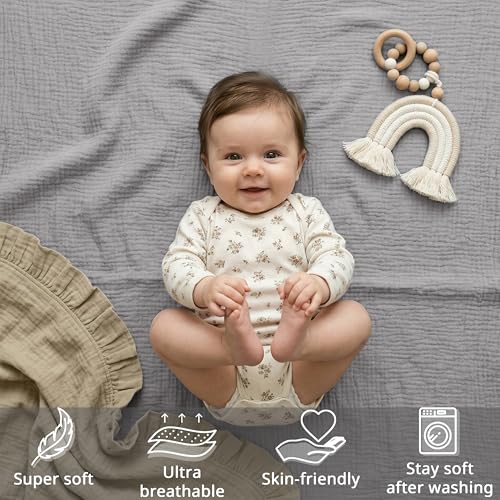 Image of Pro Goleem Muslin Pack n Play Sheets for Boys and Girls, Soft Breathable Cotton Fitted Mini Crib Sheets, Neutral Baby Sheets for Playard Mattress, 2 Pack (Grey&Green)