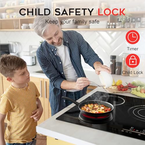 Image of Noxton Electric Cooktop 30 Inch Electric Stove 5 Burners, Built-in Ceramic Cooktop, 9 Heating Level, Pause, Timer, Child Safety Lock, Triple Ring, 220V Hardwire