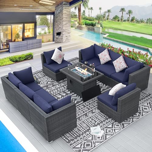 BULEXYARD 9 Piece High Back Outdoor Sectional Seating with Fire