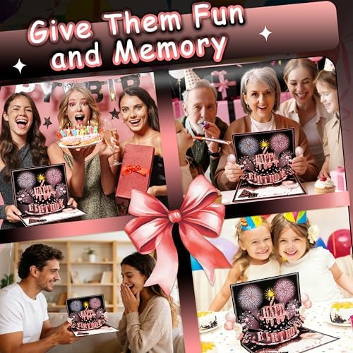 Shellspace Birthday Cards, MUSIC & LIGHTS & BLOWABLE CANDLE 3D Pop up Firework Happy Birthday Card, Funny Birthday Gifts for Women Sister Wife Friends Men Kids, Greeting Cards With Envelopes Black Pink — view 6