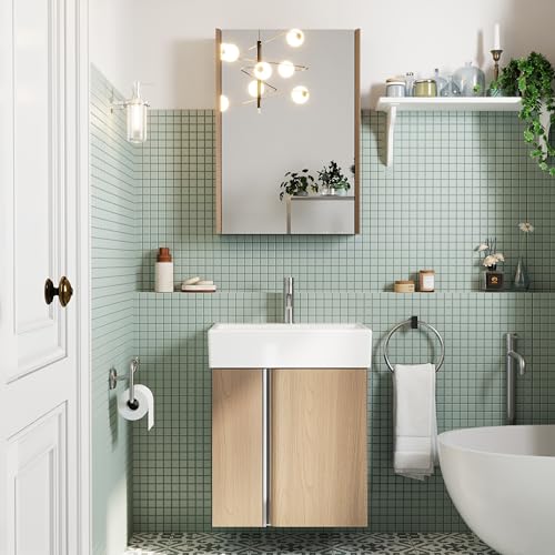Meuble salle de bain 50 cm, vasque céramique soft-close BRIDGE BENO
