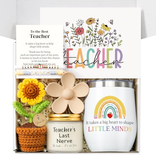 Best Teacher Appreciation Week Gift Box,Thank You Gift Set for Teachers,Cute Teacher Mug with Crochet Flower,Ready to Gift,Back To School End of Year Christmas Valentine Day Gifts from Students
