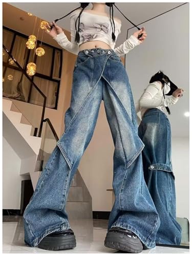 Women Novelty Jeans Y2k Wide Leg Jeans Punk Straight Jeans That Turn Into Flared Pants Gothic Hip Hop Streetwear3