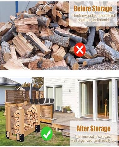 Adjustable Heavy Duty Firewood Storage Rack | Durable Steel Holder for Indoor/Outdoor Use | Powder Coated, Includes 2 Wood Screws for Easy Assembly