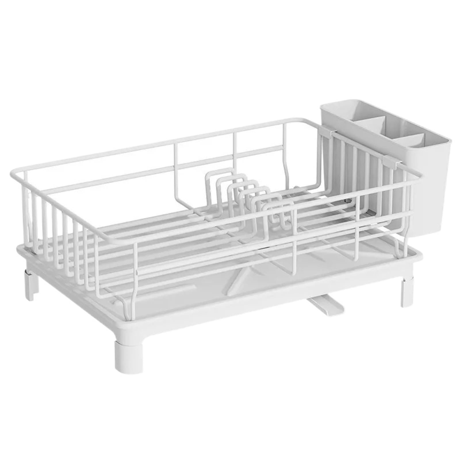 GENTERUN Dish Drainers Dish Drying Rack With Drain Tray Utensil And Cup Holder For Kitchen Counter(White)