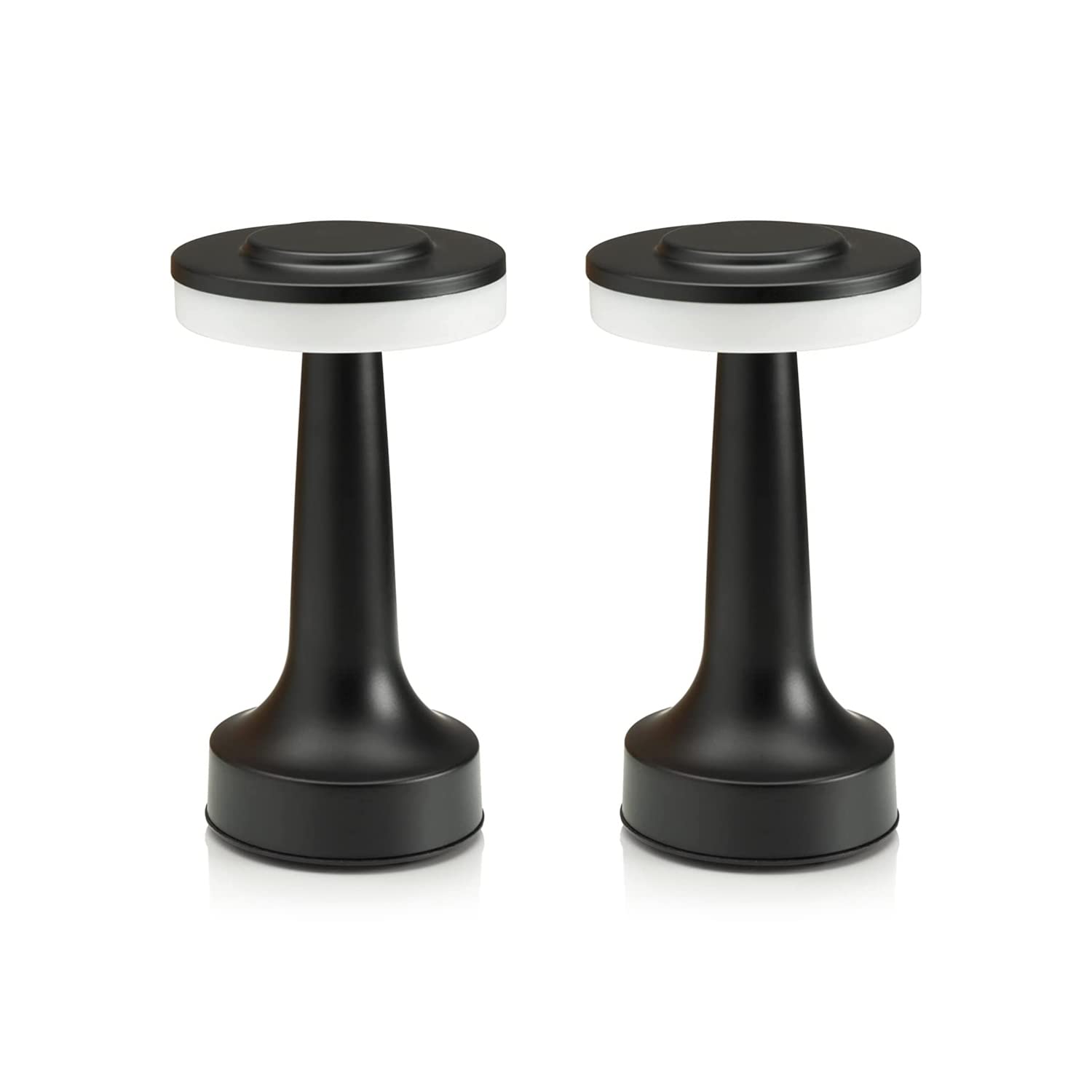 Auraglow Black Rechargeable Touch Control Cordless LED Table Lamp - Perfect for Bedside Tables, Hotels and Restaurants - Twin Pack