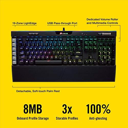 Corsair K95 Platinum RGB Mechanical Gaming Keyboard (Cherry MX Brown Switches, Per Key Multicolour RGB Backlighting, Dual-Sided Soft Touch Wrist Rest, UK Layout) - Black