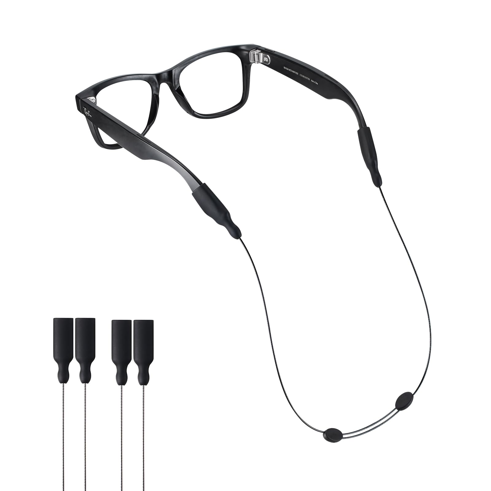 Sunglasses Strap for Meta RayBan Glasses - No Tail Adjustable Glasses Straps Cords Eyewear, Eye Glasses Holders Around Neck for Men Women Kids - String, Chain Rope for Sports (2pcs Black 20IN ) โ image 1