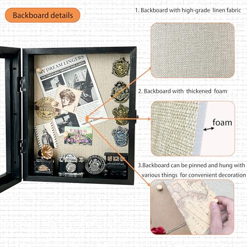 Image of Black Shadow Box Frame 8x10 Shadow Boxes 2.6 inch Interior Depth Memorial Shadow Box Display Case with Linen Back for Handicrafts,Flowers, Picture Frames, Medals, Coins, Pins Collection and More