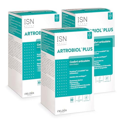 ISN - Artrobiol® Plus - Complément alimentaire à base de Glucosamine, Chondroïtine et Harpagophytum - Pour la souplesse des articulations et le maintien du cartilage & de l'ossature - Lot de 3