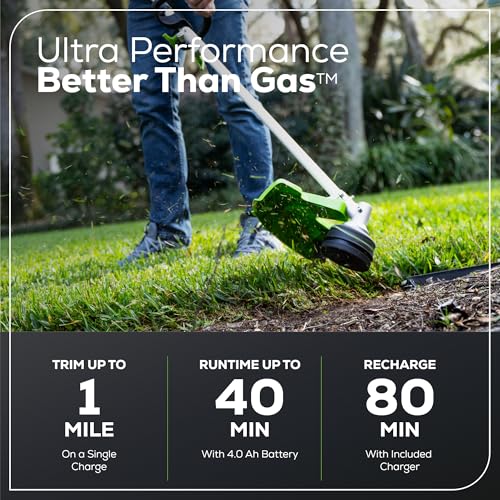 Image of Greenworks 60V 16 inch Brushless Cordless String Trimmer (Attachment Capable, .095 inch Bump Head, 2-Speed), 4.0Ah Battery, Rapid Charger + Bonus 4.0Ah Battery