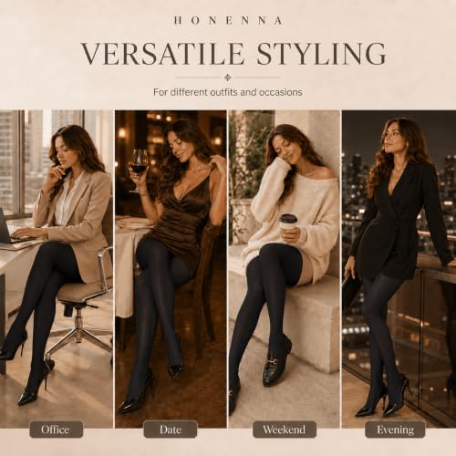Image of HONENNA Sheer Tights for Women 2 Pairs Ultra Thin Reinforced T Crotch Control Top Pantyhose Stockings