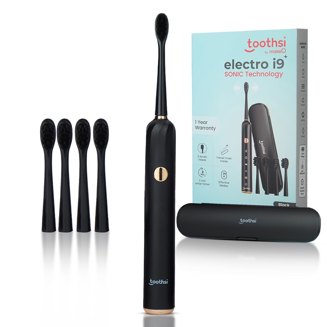 Toothsi Electro i9 Sonic Electric Toothbrush | Smart Electric Toothbrush for Men & Women | with 6 Modes & 5 Brush Heads | IPX 7 Waterproof | Rechargeable | Oral Care | Black-image-24