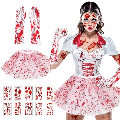 BOYATONG Halloween Kostüm Damen Gruselig, Halloween Kostüm Teenager Mädchen, Horror Kostüm Damen Halloween Accessoires für Cosplay Zombie...