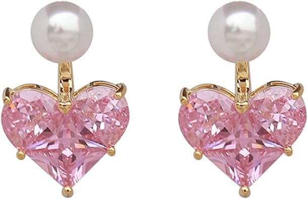 coadipress Crystal Heart Earrings for Women Creative Dainty Sparkling Pink Infinity Love Heart Dangle Drop Statement Earrings Wife Mom Jewelry