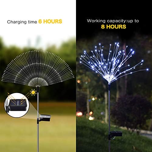ooklee Solar Garden Lights Outdoor, Silent Fireworks 2 Pack 150 LED Waterproof 8 Mode, Starburst Copper Wire Fairy Lights for Outside Home Party Festival Indoor Outdoor Christmas Decor (Cool White)