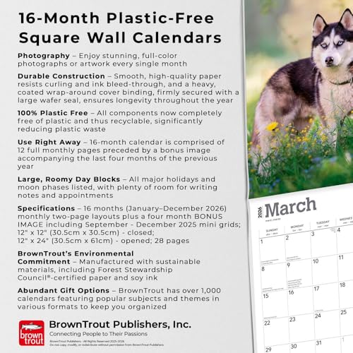 Siberian Huskies | 2026 12 x 24 Inch (Hanging) Monthly Square Wall Calendar | Plastic-Free | BrownTrout | Animal Dog Breeds - image 6