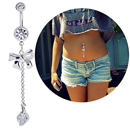 Mutreso Belly Button Navel Ring Surgical Steel Curved Barbell Bananabell Bowknot Navel Piercing Body Jewelry #TOP6