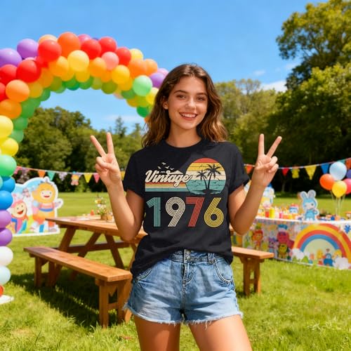 Image of 50th Birthday Gift for Women Vintage 1975 T Shirts Retro Graphic Birthday Shirt Casual Letter Print Short Sleeve Tee Tops