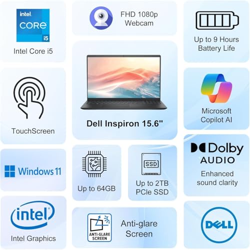 Image of Dell 15.6 inch FHD Touchscreen Laptop | Intel 10-Core i5-1334U (Beat i7-1250U) | 2026 Edition | 16GB RAM | 1TB SSD | Windows 11 with Office 365 for The Web | All-Day Performance for Business & Study