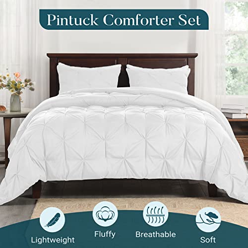 Basic Beyond White Queen Comforter Set - Pinch Pleat Bed Comforter Queen Set, Pintuck Queen Bed Comforter Set With Comforter & 2 Pillow Shams #TOP1