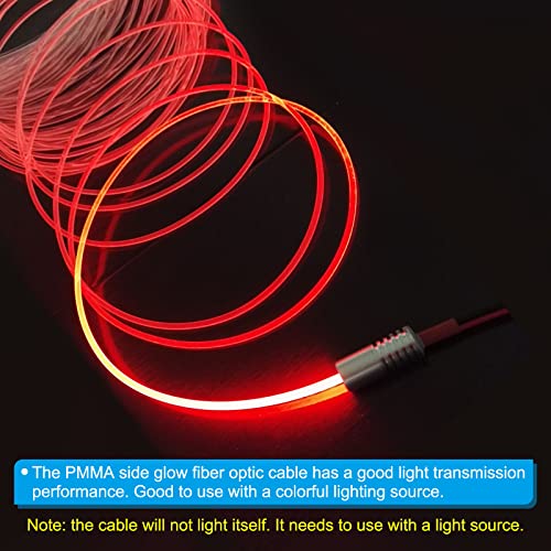 Image of PATIKIL 3mm 3.0m PMMA Side Glow Fiber Optic Cable Kit, with LED Aluminum Illuminator 12V 1.5W Guide Light Source Decoration for Home DIY Lighting, Red