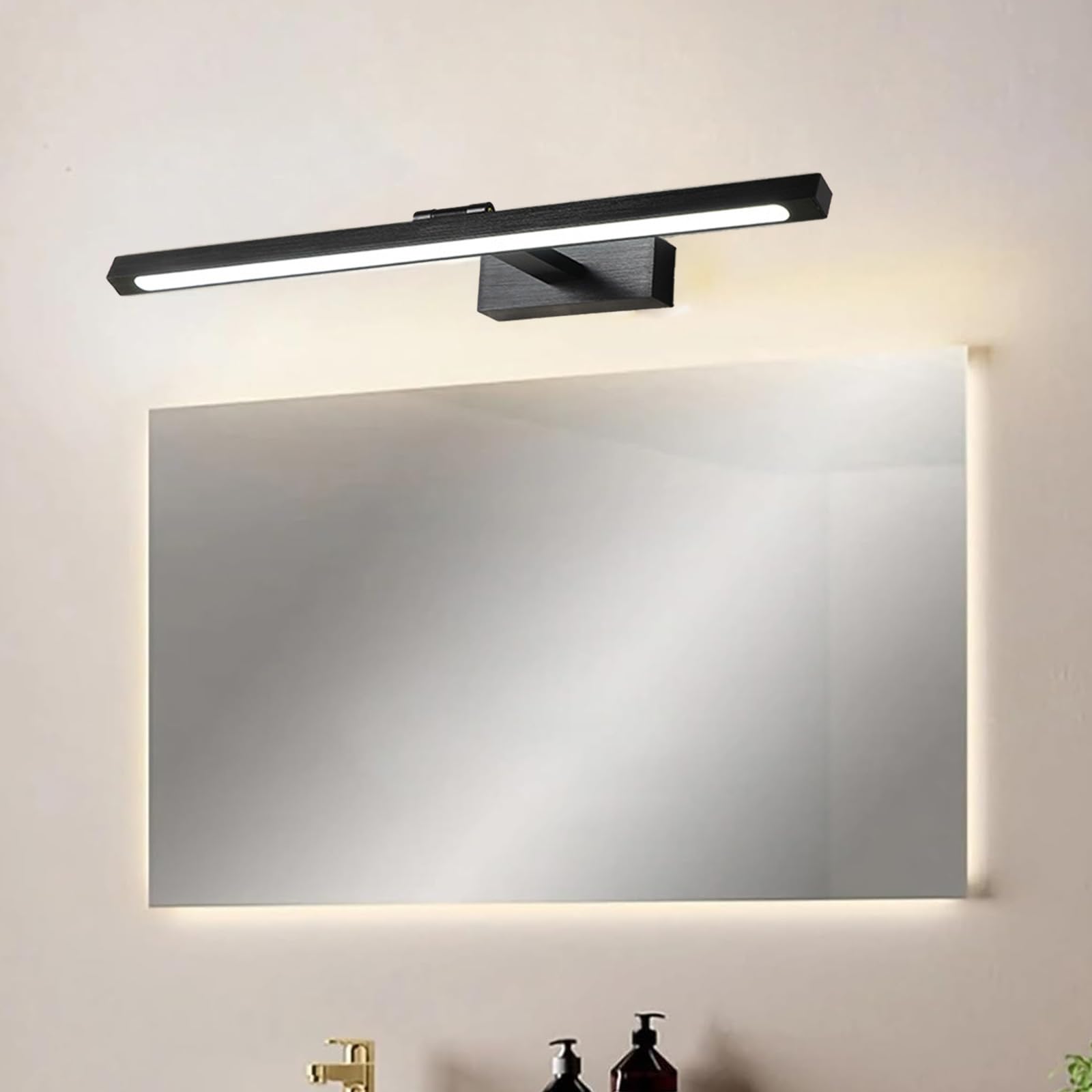 LED Spiegelleuchte Bad Wandleuchten Drehung Einstellbarer Winkel Wandbeleuchtung Bildbeleuchtung Aluminium Wasserdicht Wandleuchte Wohnzimmer Schlafzimmer Schminktisch (Schwarzes Neutrales Licht,40cm)