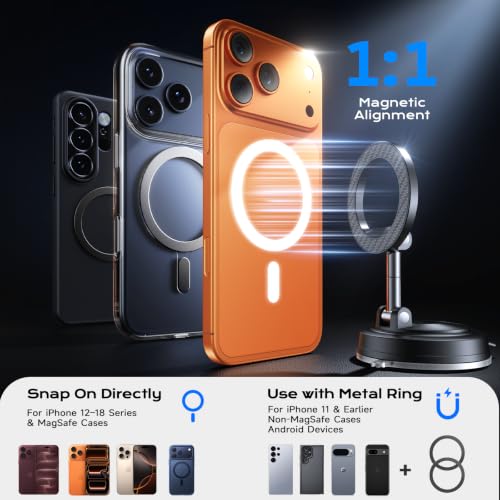 NeverDrop Car Mount for MagSafe [2 Bases for Any Surface | 118+LBS Ultra Grip | 2400gf Strong Magnetic] 360° Adjustable Car Phone Holder, Phone Holders for Your Car for All Smartphones, Carbon Fiber - image 6