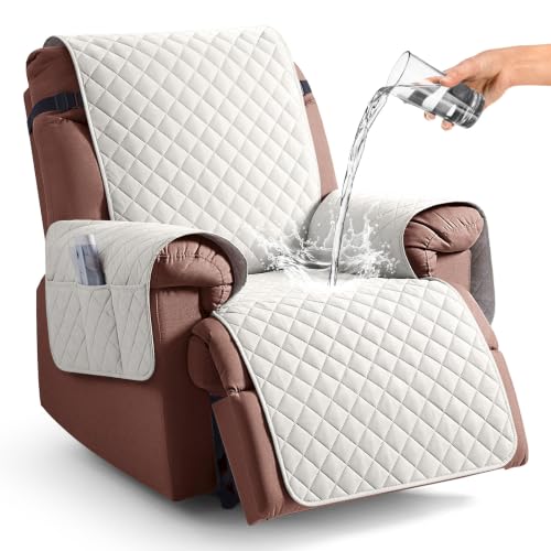 Image of KinCam 100% Waterproof Recliner Chair Covers Washable, 30 inch, Beige White