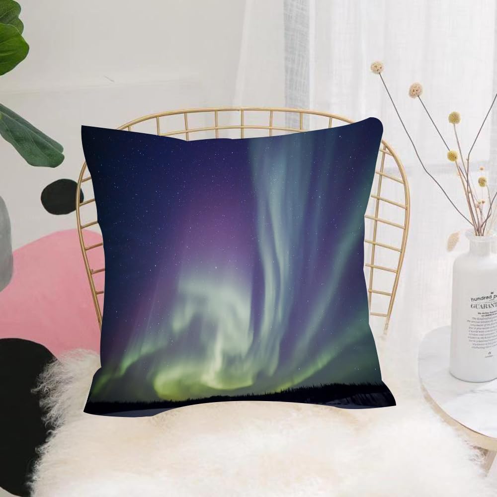 HYOSXW Cushion Cover,Throw Pillow Case Home Decorative for Living Room Bedroom Sofa Chair 16X16 Inch,Northern lights aurora borealis in the night sky over beautiful frozen lake lan,Pillowcase 40X40cm