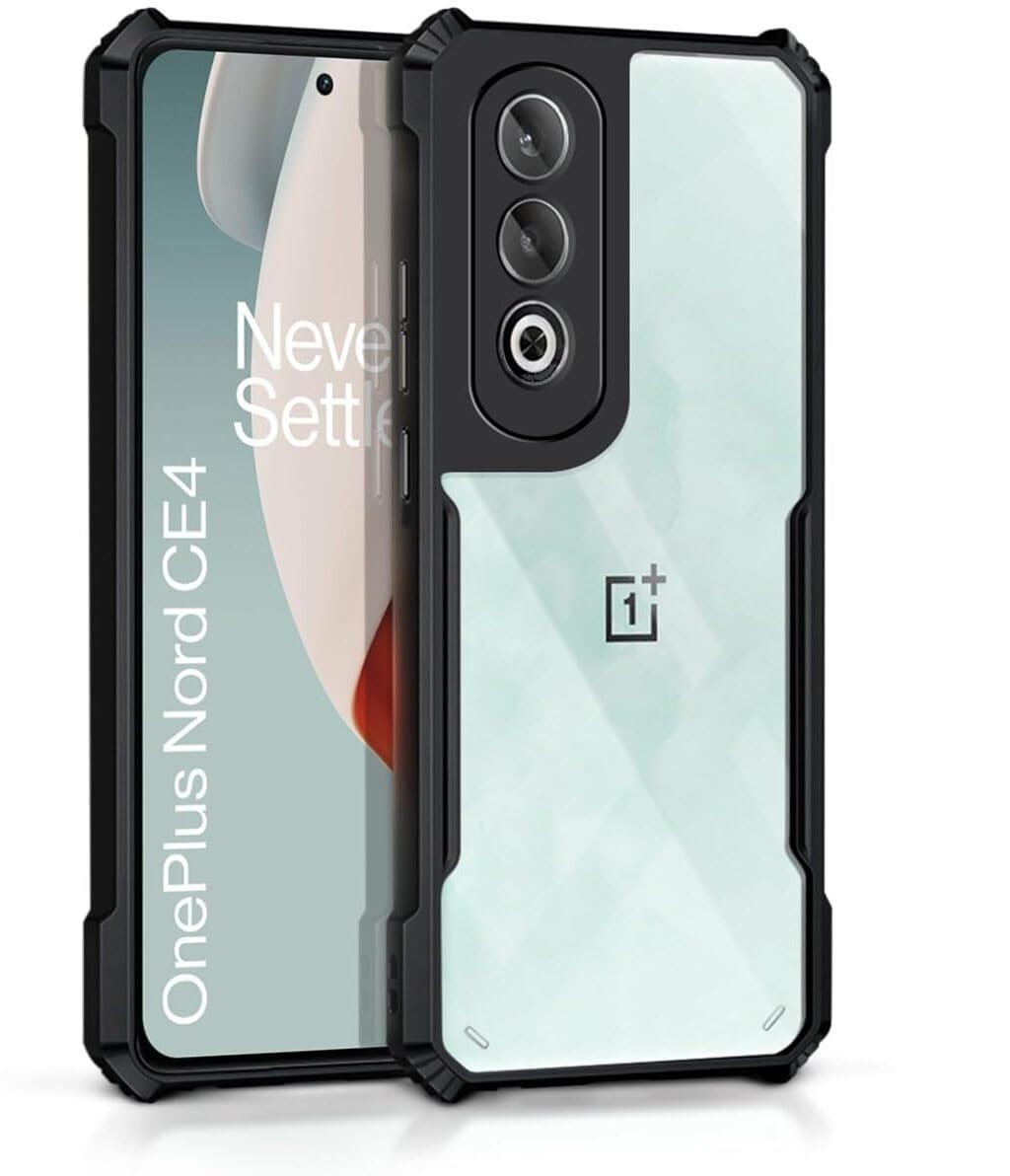 Generic OnePlus Nord CE4 Case Back Cover Shockproof Bumper Crystal Clear | 360 Degree Protection TPU+PC | Camera Protection | Acrylic Transparent Eagle Cover for OnePlus Nord CE 4 2024 Black