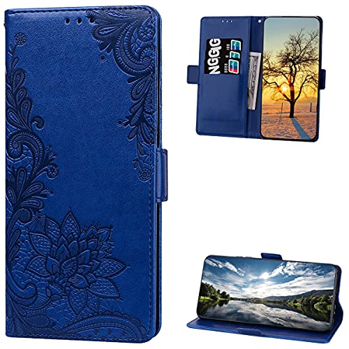 Dinglijia Designed for Samsung Galaxy A03S Case, Wrist Strap Flip Kickstand PU Leather Wallet Case Cash Card Slots Holder. Protective Shockproof Lace Pattern Women Cover for A03S LS Dark Blue
