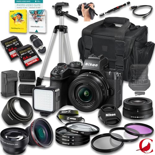 Nikon Z50 II Mirrorless Camera with Z DX 16-50mm f/3.5-6.3 VR Lens + 128 GB Memory + Extra Battery + Camera Case + Tripod + More (28pc Bundle)