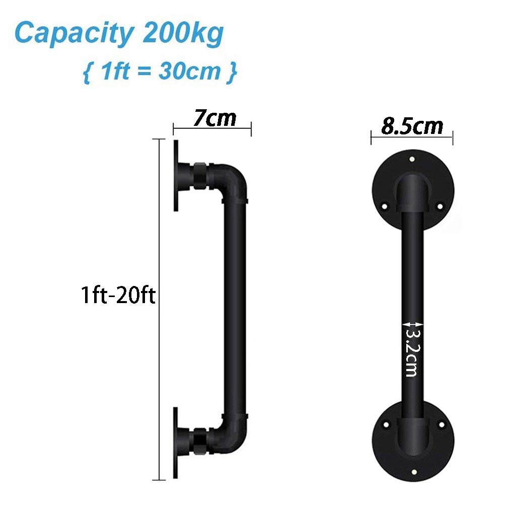 Corrimano per Scale, Design Industriale del Tubo di Acqua in Ferro Battuto in Metallo Ringhiera per Villa in Loft Nero, Kit di Decorazione Interna Ed Esterna(Size:7ft / 210 Centimetri)