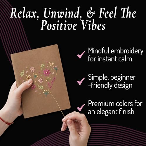 Image of Unwynd Embroidery Kit Floral Theme for Beginners, Satin Stitch Hand Embroidery Kit for Adults, Easy DIY Crafts, Starter Set with Mountain Sun Pattern