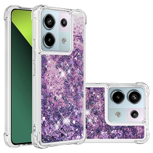 Redmi Note 13 Pro 5G 用 ケースキラキラ 液体 流砂 動く フラッシュ スパンコール 流 Redmi Note 13 Pro 5G 用カバー、C-Purple Love
